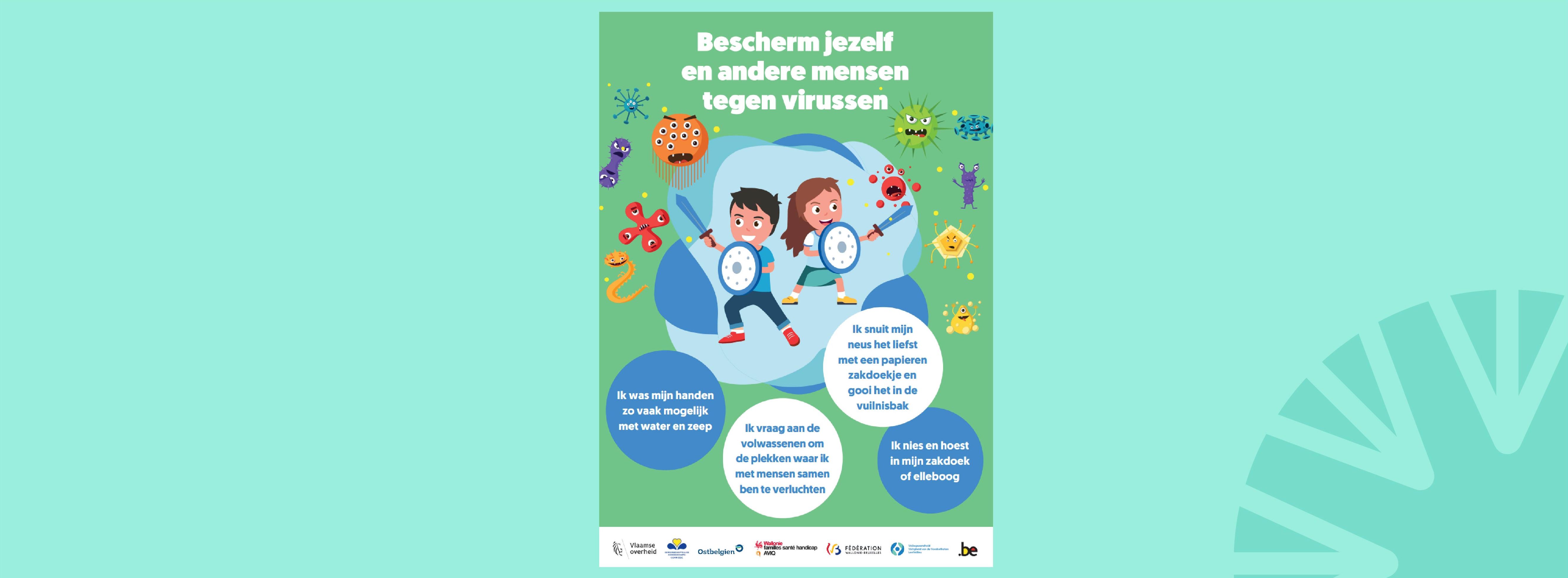 Affiche Voorzorgsmaatregelen voor kinderen 'Bescherm jezelf en anderen tegen virussen'